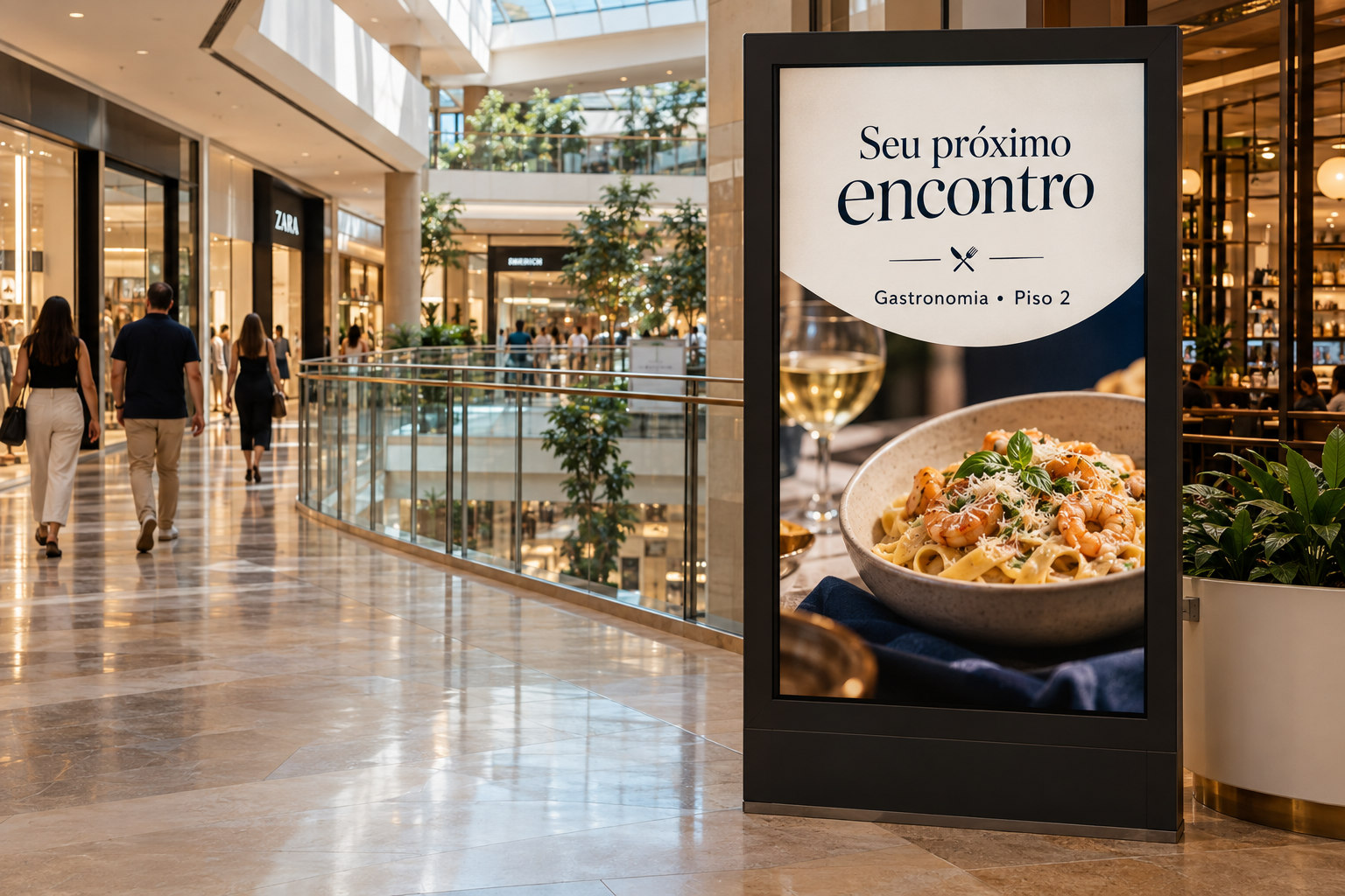 Totem de shopping, alternando gastronomia e programação musical.